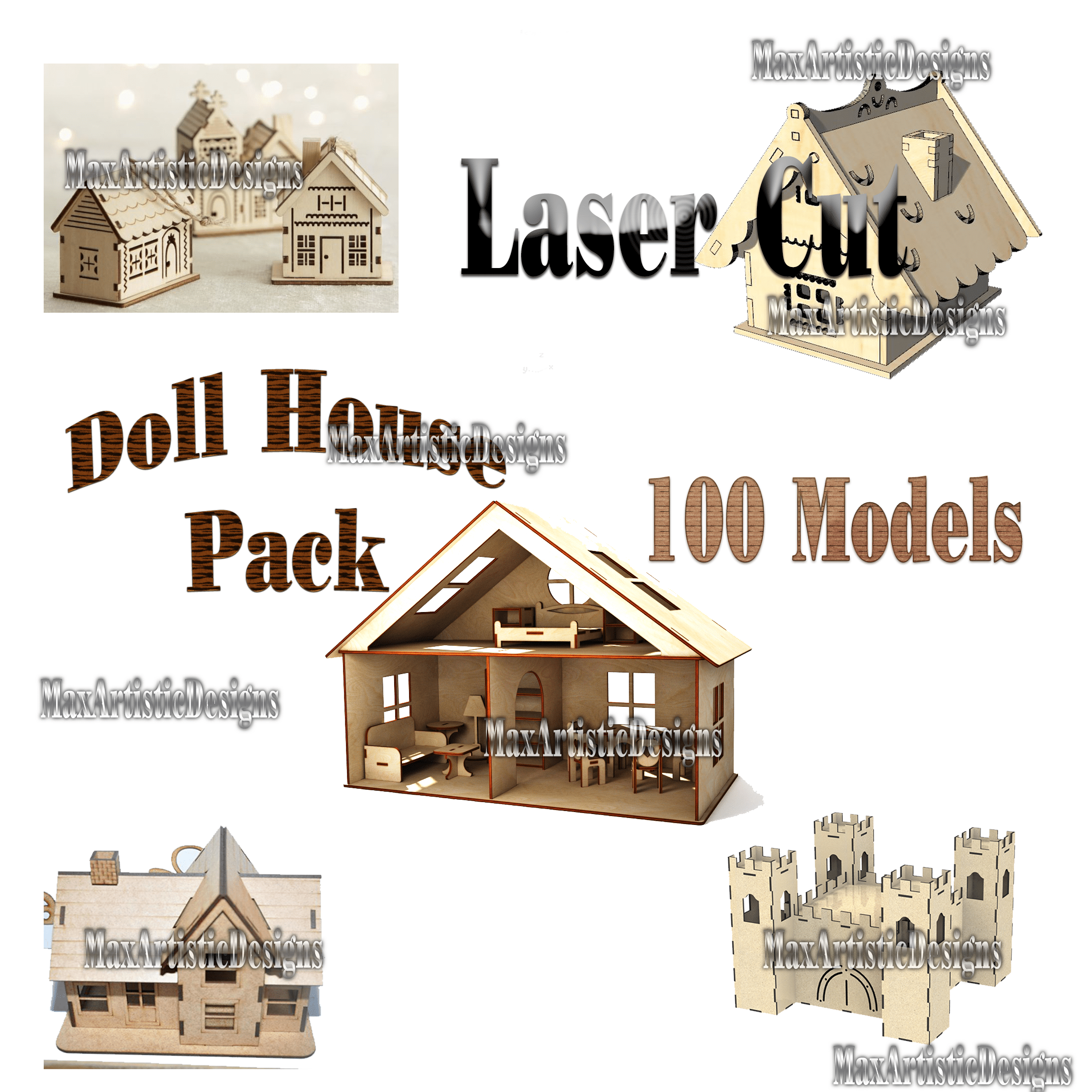100+ doll house laser cut vectors pack dxf cdr formats for cnc plasma cutter- 3d puzzle plan build make wood kit