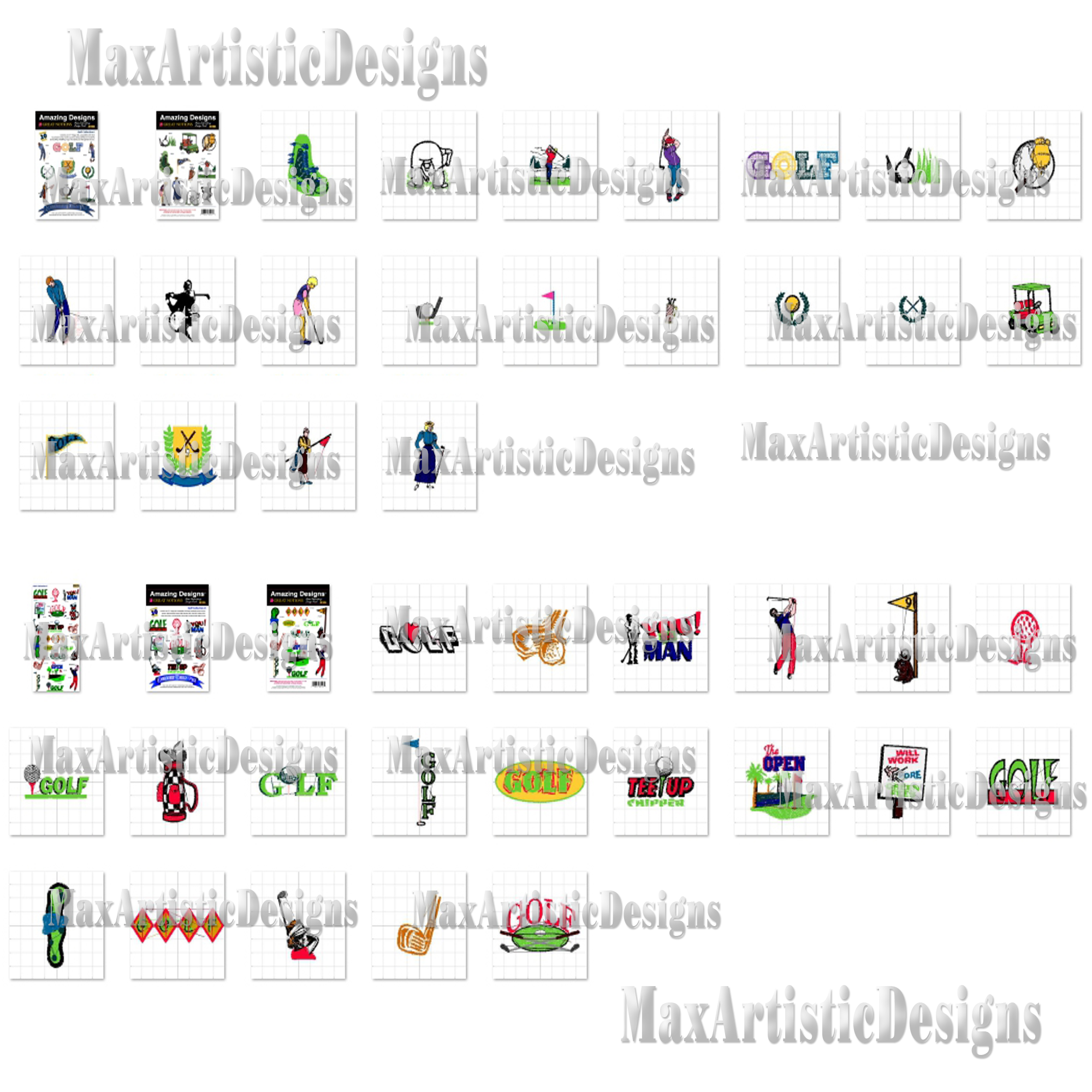 Más de 190 patrones de bordado de golf Diseños de bordado a máquina