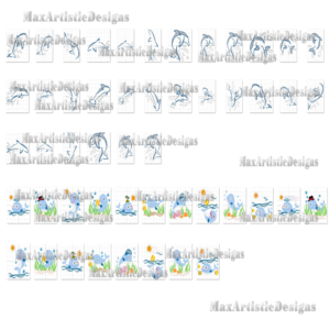90+ motifs de broderie dauphins - Motifs de broderie machine - format pes