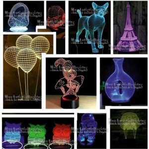 Oltre 50 vettori cnc per lampade a led illusionisti acriliche 3d in formati di file pdf dxf jpg per macchine cnc e taglio laser