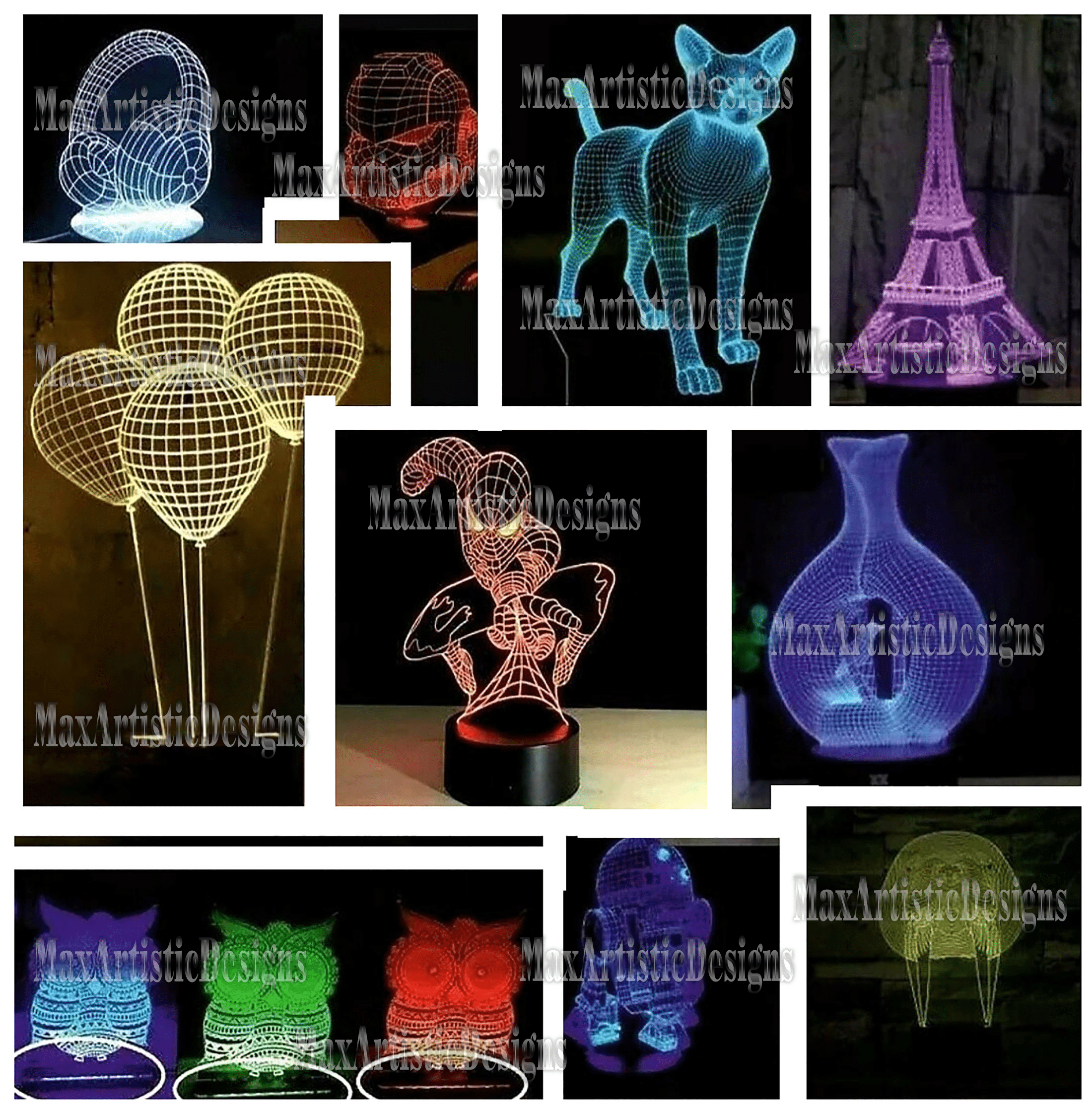 50+ cnc vectors for 3d acrylic illusionist led lamps in pdf dxf jpg file formats for cnc and laser cut machine