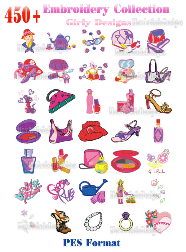 over 350+ embroidery girly collection for embroidery machine patterns pes files