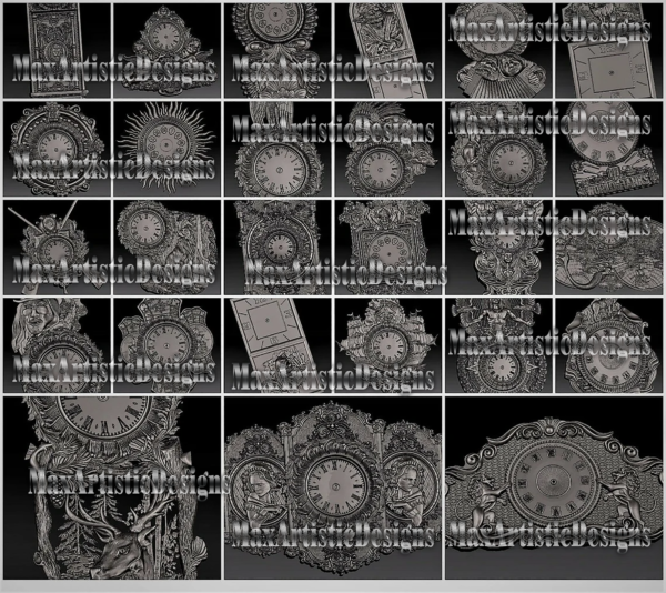 Más de 75 modelos 3d stl "colección de relojes de pared" para impresora cnc artcam 3d aspire