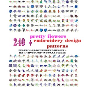 Über 240 hübsche Blumen-Stickdesign-Muster, fertige Art/Pes/Hus-Formate