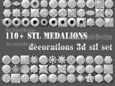 3d stl models 110+ pcs medalions decoration pack for cnc router artcam aspire download