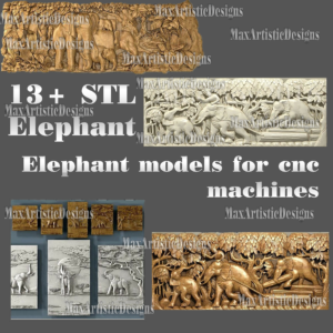 8+ Elephants Relief 3D-STL-Modellpaket für digitalen Download von Artcam Aspire CNC-Router