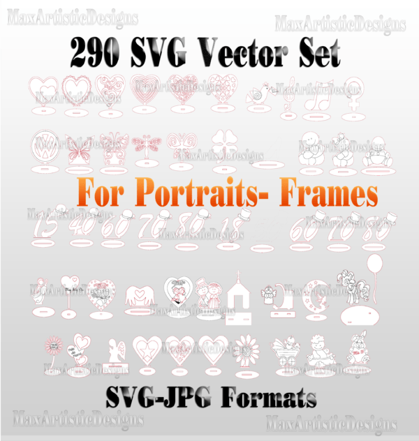 292x portrait frames svg cnc vectors pack pour les fêtes plasma, découpe laser, routeurs cnc télécharger