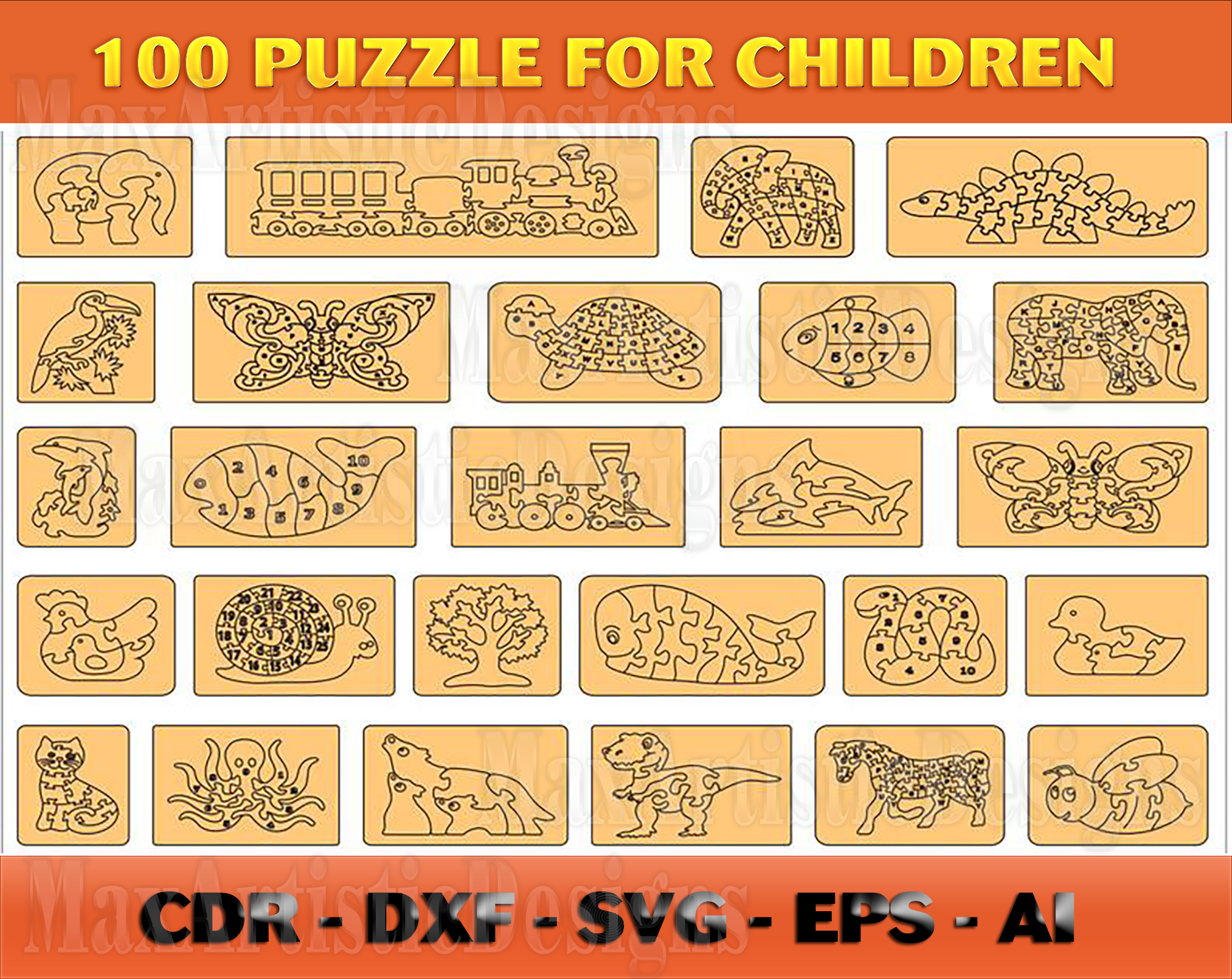 100+ animali puzzle vettori 2d per bambini svg cdr dxf taglio cnc plasma cricut