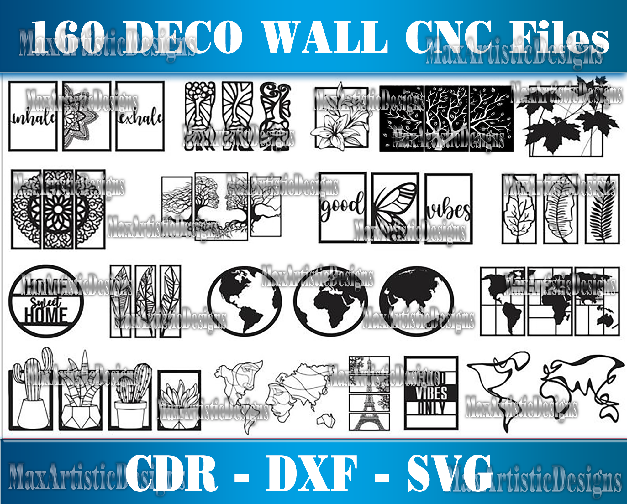 Plus de 140 décors muraux au format dxf cdr pour la découpe laser plasma et le téléchargement numérique vectoriel cnc