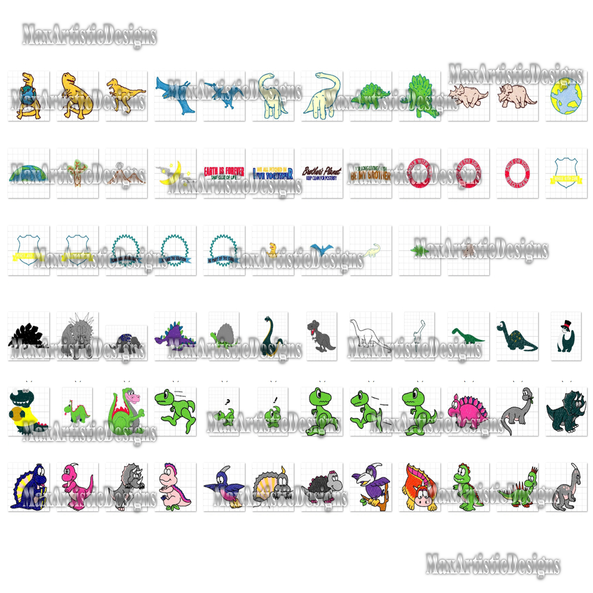 Más de 160 patrones de bordado de dinosaurios Diseños de bordados a máquina