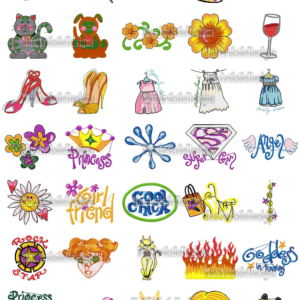 über 350+ Stickerei-Girly-Sammlung für Stickmaschinenmuster pes-Dateien