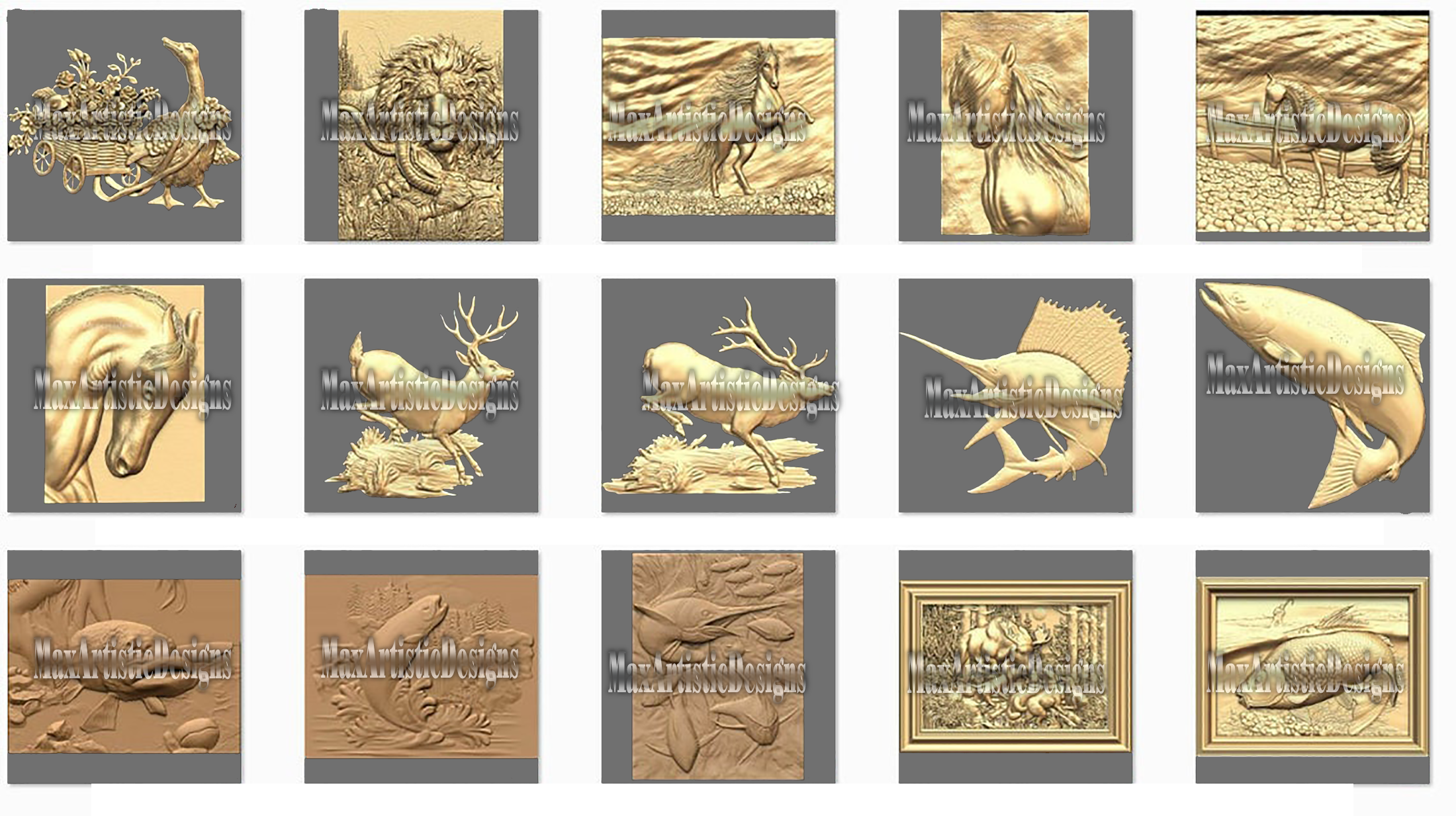 Más de 60 modelos 3d stl: "colección de animales" para cnc relief artcam 3d printer aspire
