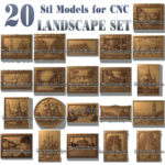 3d stl 21 + pezzi modelli artistici per incisioni di paesaggi impostati per router cnc artcam aspire download