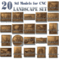 3d stl 21 + pezzi modelli artistici per incisioni di paesaggi impostati per router cnc artcam aspire download