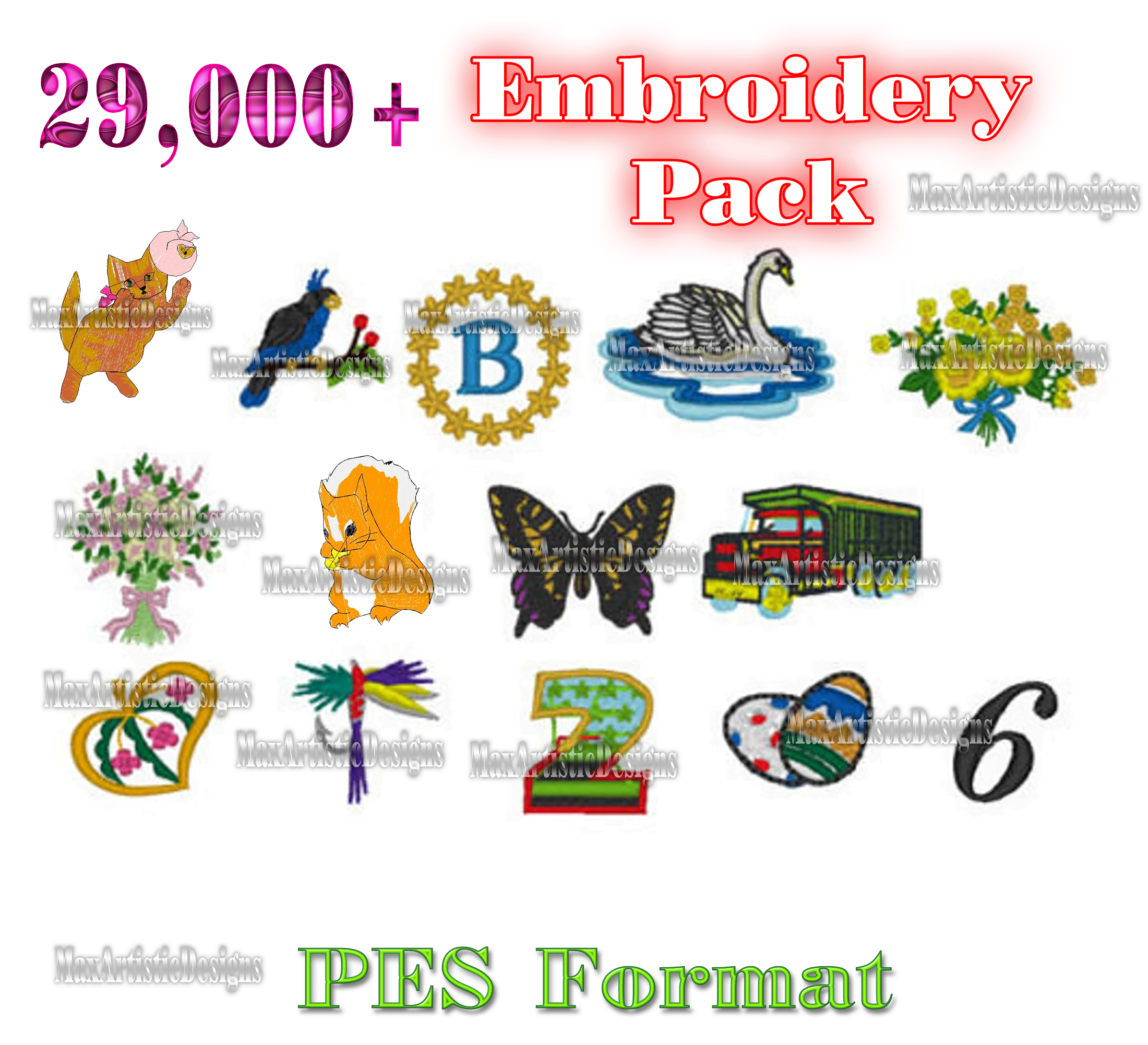 31.000+ embroidery kit featuring animals, fonts, holidays design patterns download