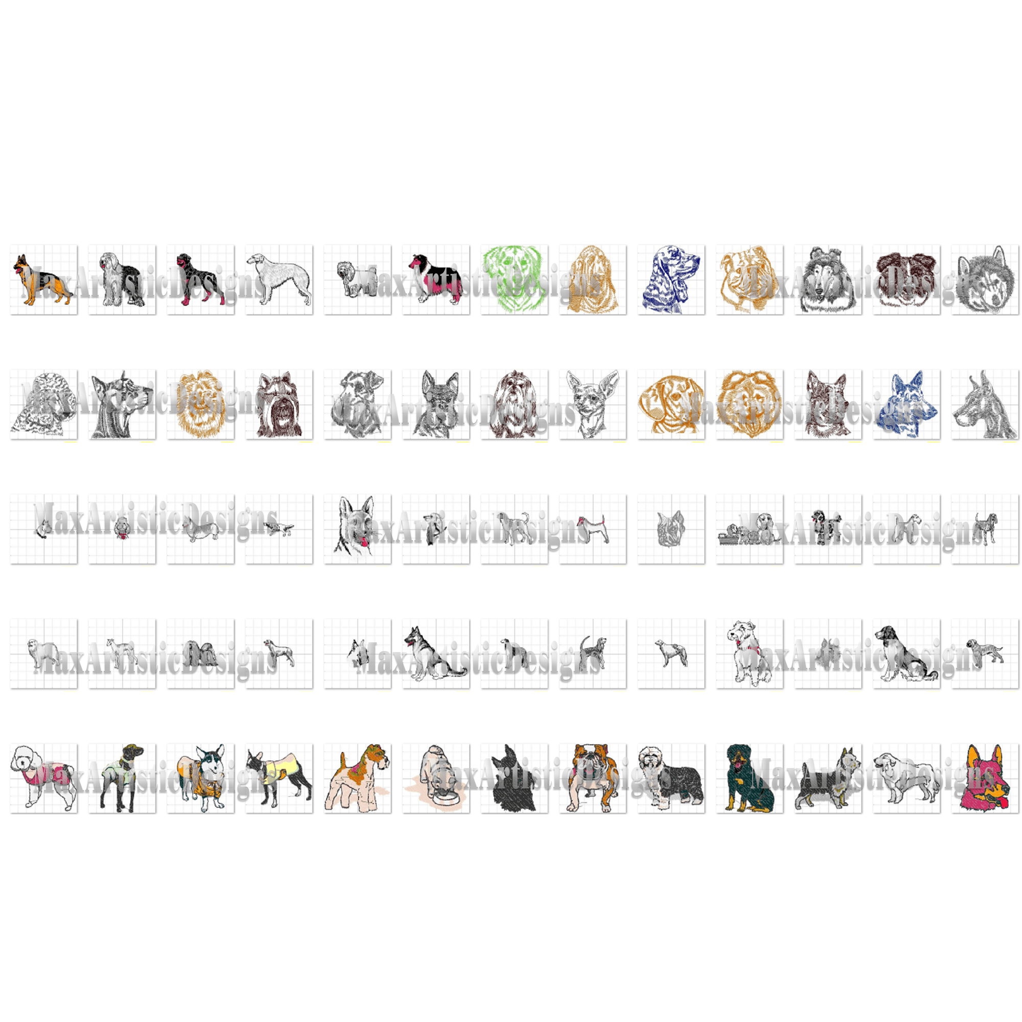 Plus de 550 motifs de broderie de chiens pour la broderie machine au format pes jpg à télécharger