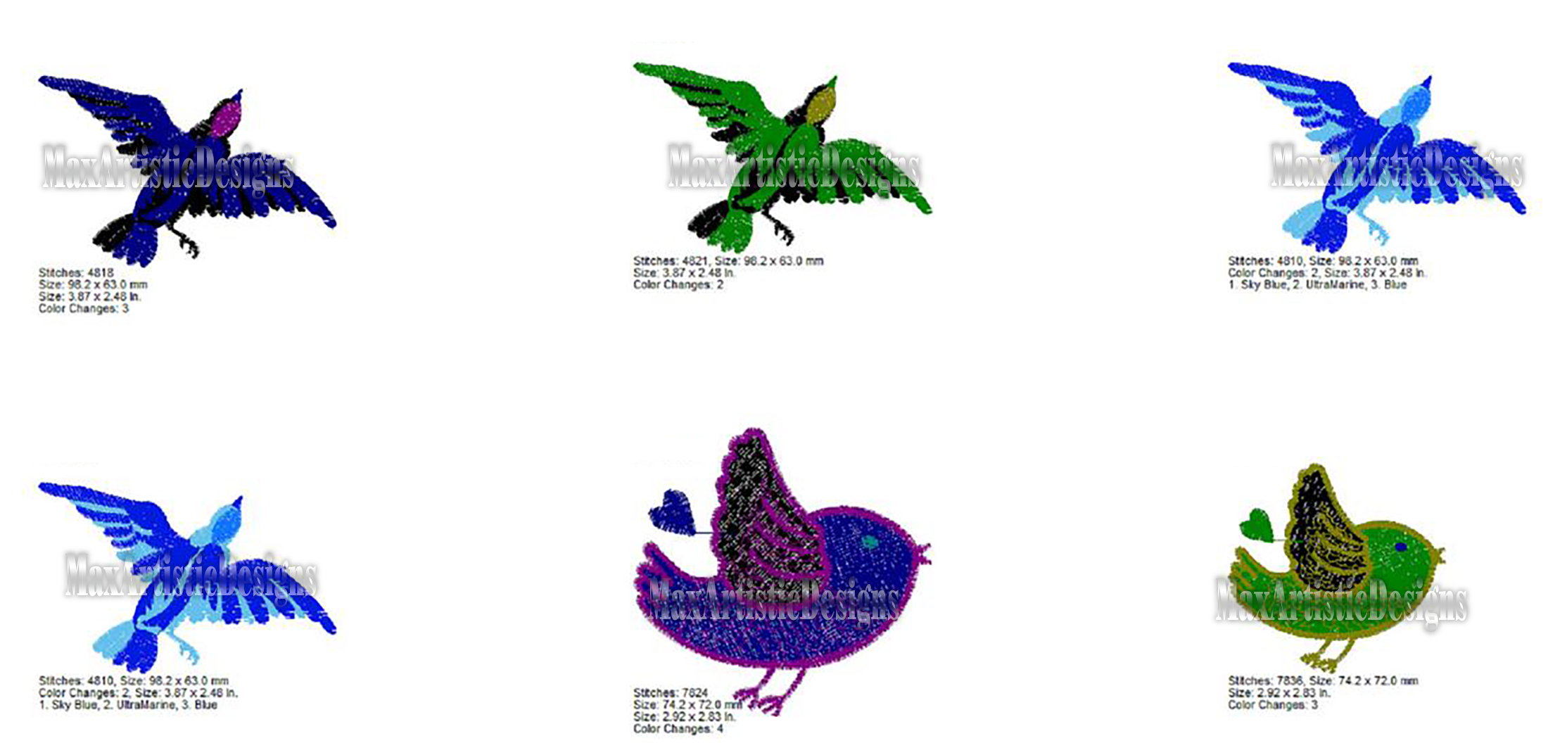 Más de 40 patrones de diseño de bordado de pájaros arte listo en formatos pes/hus