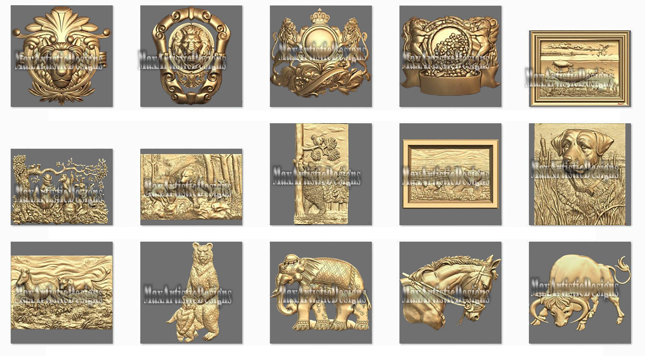 60+ modèles 3d stl - "collection d'animaux" pour l'imprimante 3d cnc relief artcam aspire