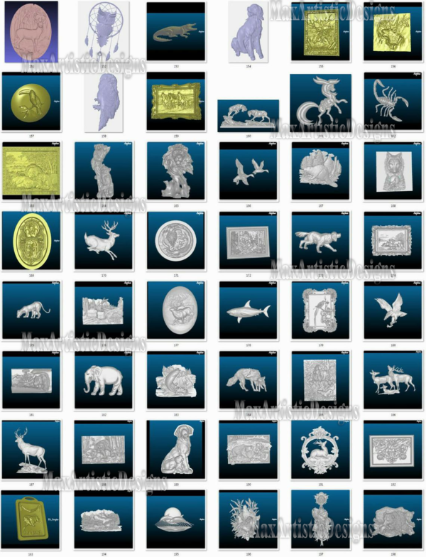400+ modelli stl 3d animali mammiferi e altri collezione per router cnc artcam aspire download stampante 3d
