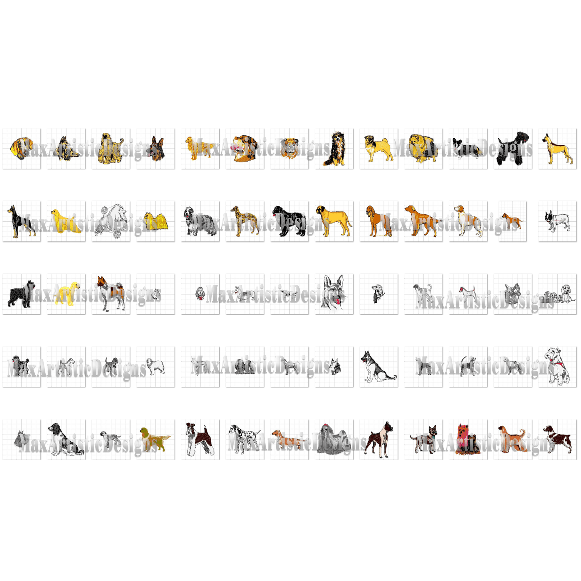 Oltre 550 disegni di ricamo di cani per ricamo a macchina in formato pes jpg scaricabile