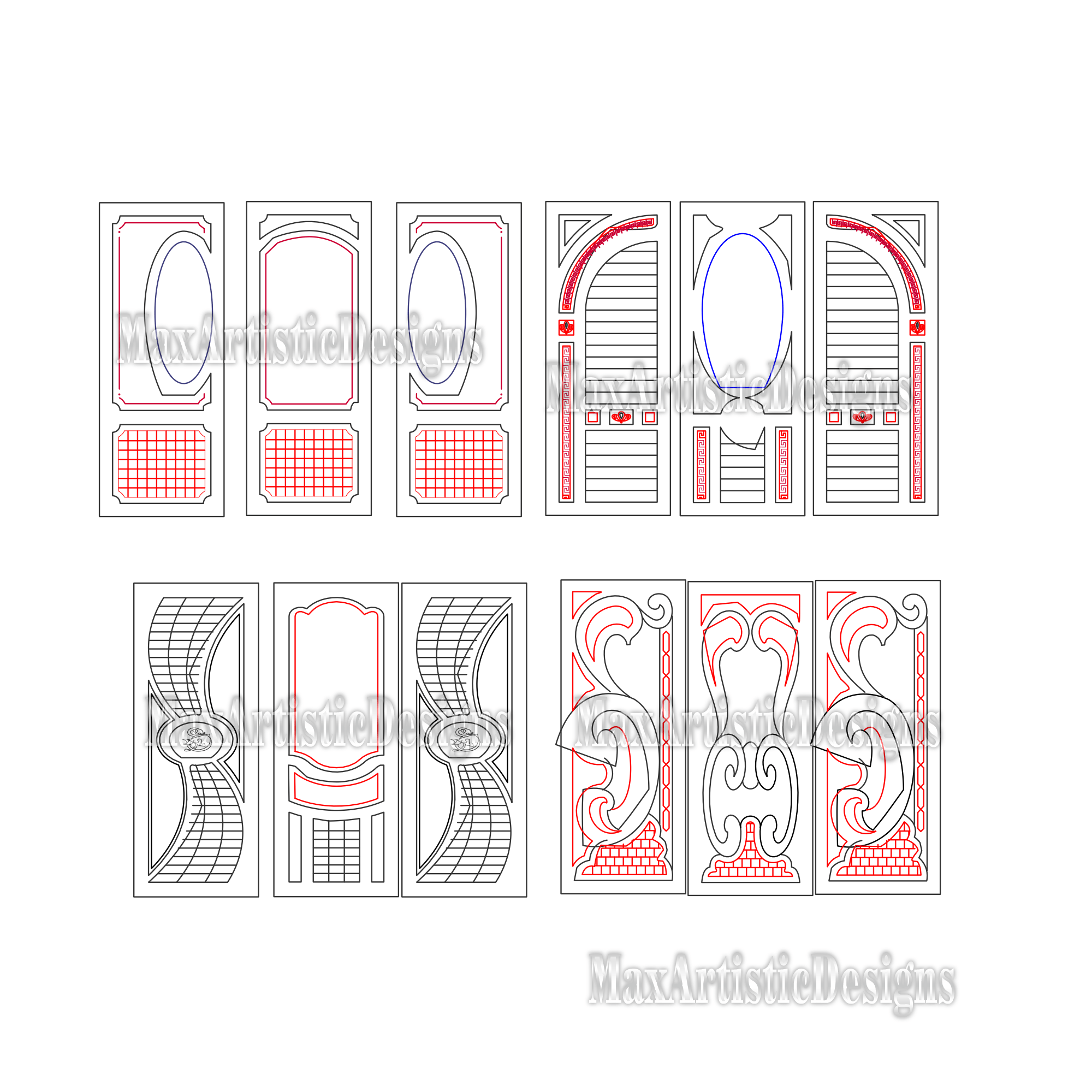 Más de 45 "juego de 3 puertas" para paneles cnc de corte de madera, vectores dxf cdr cnc para máquina de corte por láser, descarga digital