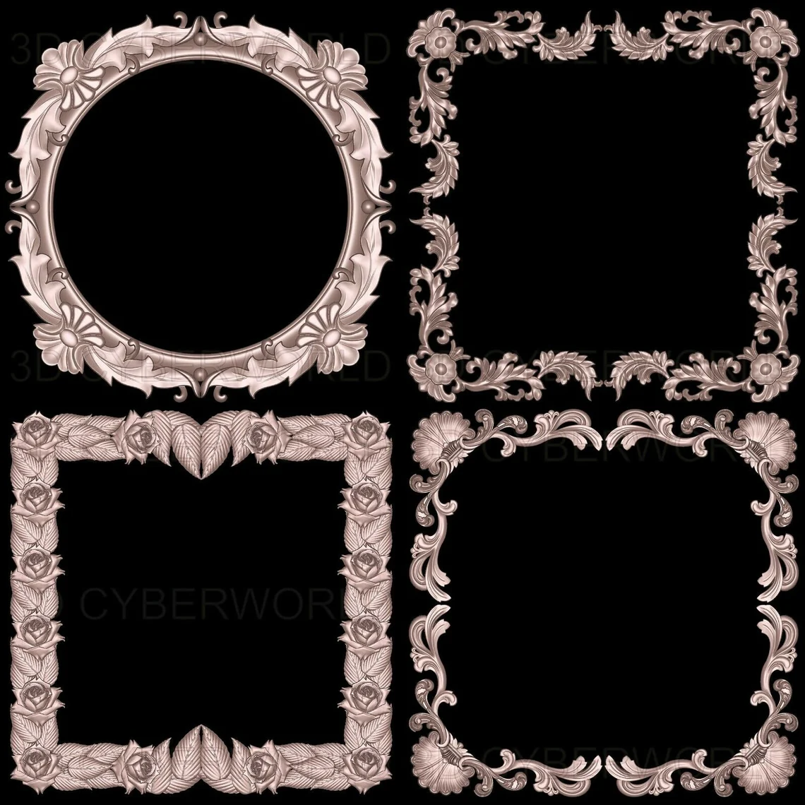 40 pièces 3d stl corners/frames models set for cnc artcam relief printer download