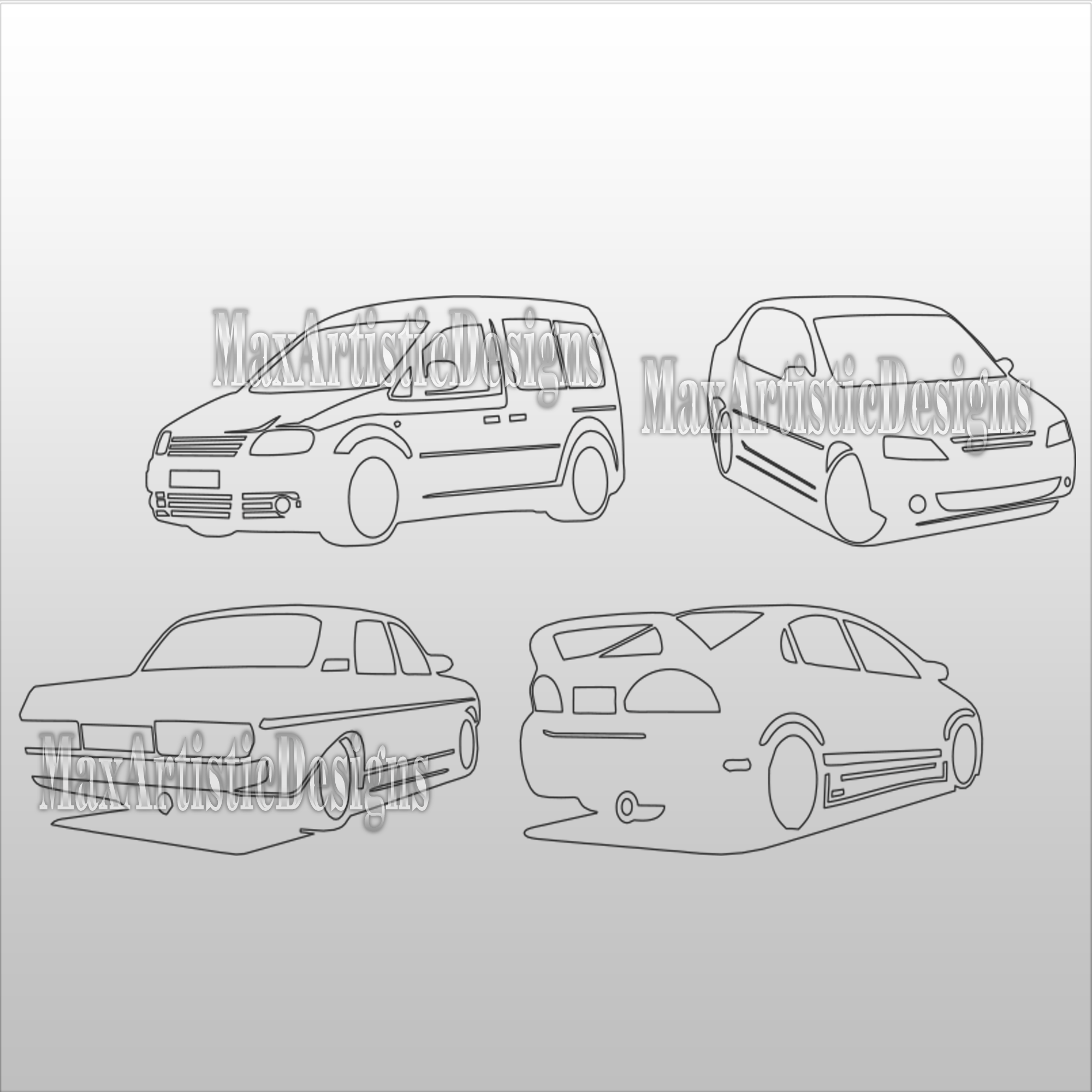 Oltre 35 modelli di automobili 2D in formato SVG DXF per taglio laser a getto d'acqua, router al plasma, download laser CNC