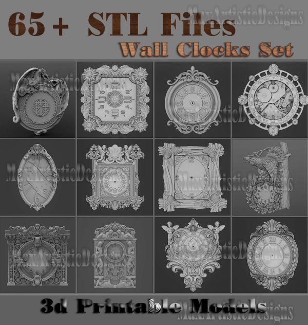 Más de 75 modelos 3d stl "colección de relojes de pared" para impresora cnc artcam 3d aspire