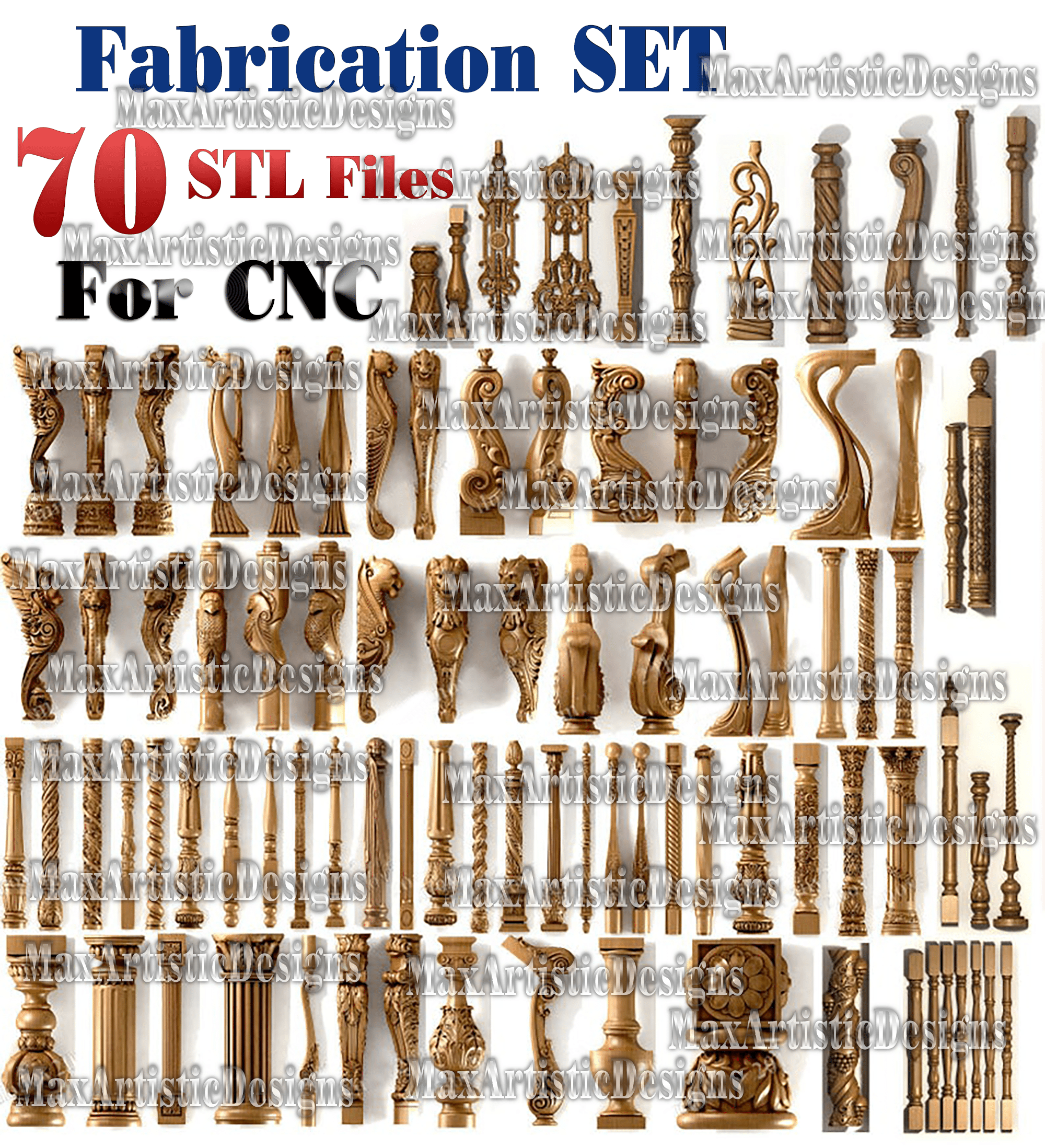 Colección 3d stl paquete de modelo de 70 piezas "soporta consolas soportes patas" de muebles para enrutador cnc artcam descargar