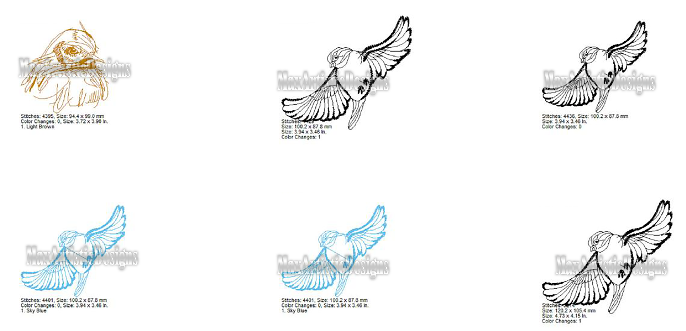 Más de 40 patrones de diseño de bordado de pájaros arte listo en formatos pes/hus