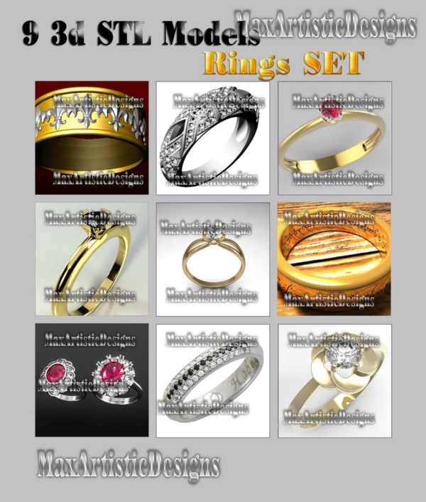 9 3d stl models jewelry rings design print models for 3d printer artcam