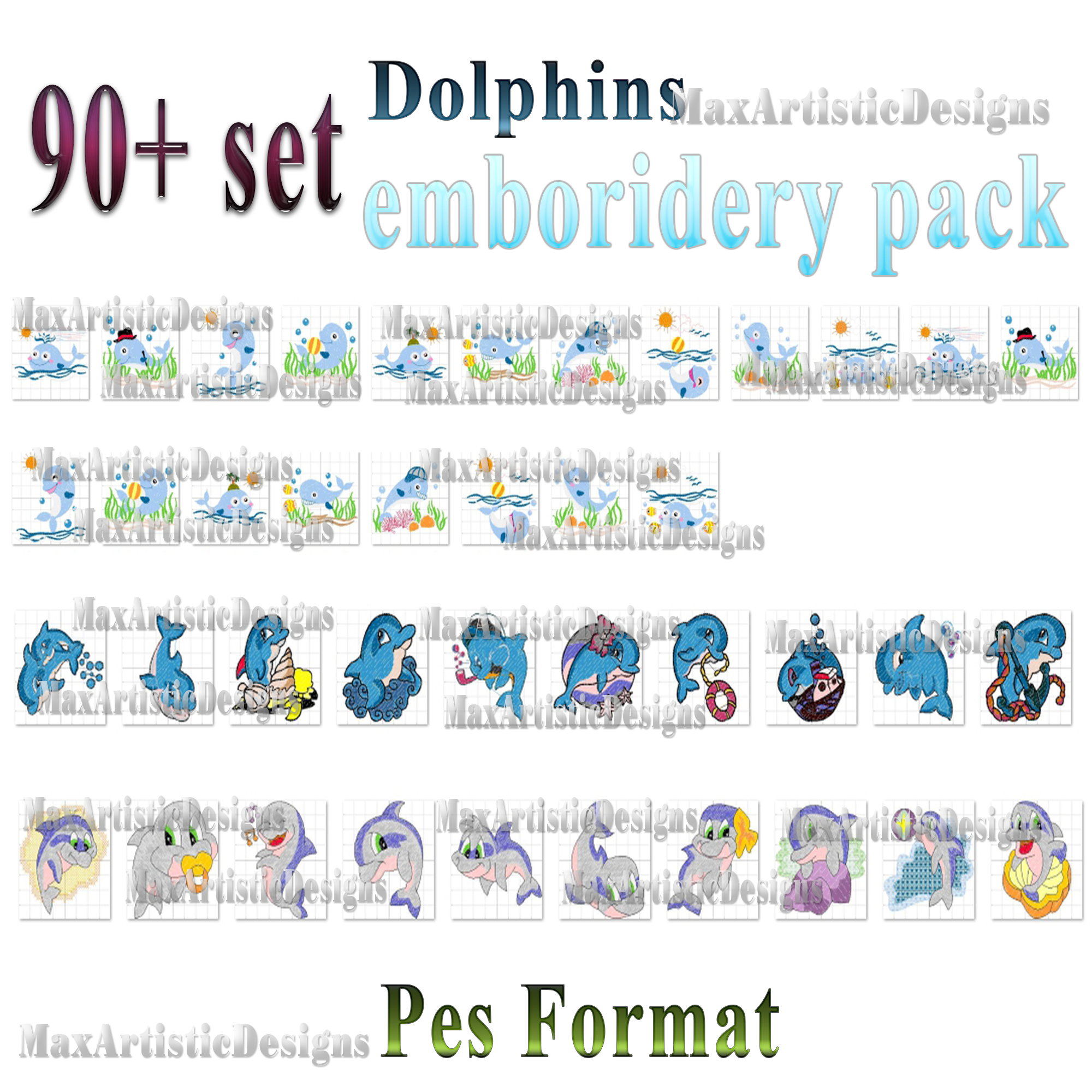 90+ ricami di delfini - ricami a macchina - formato pes