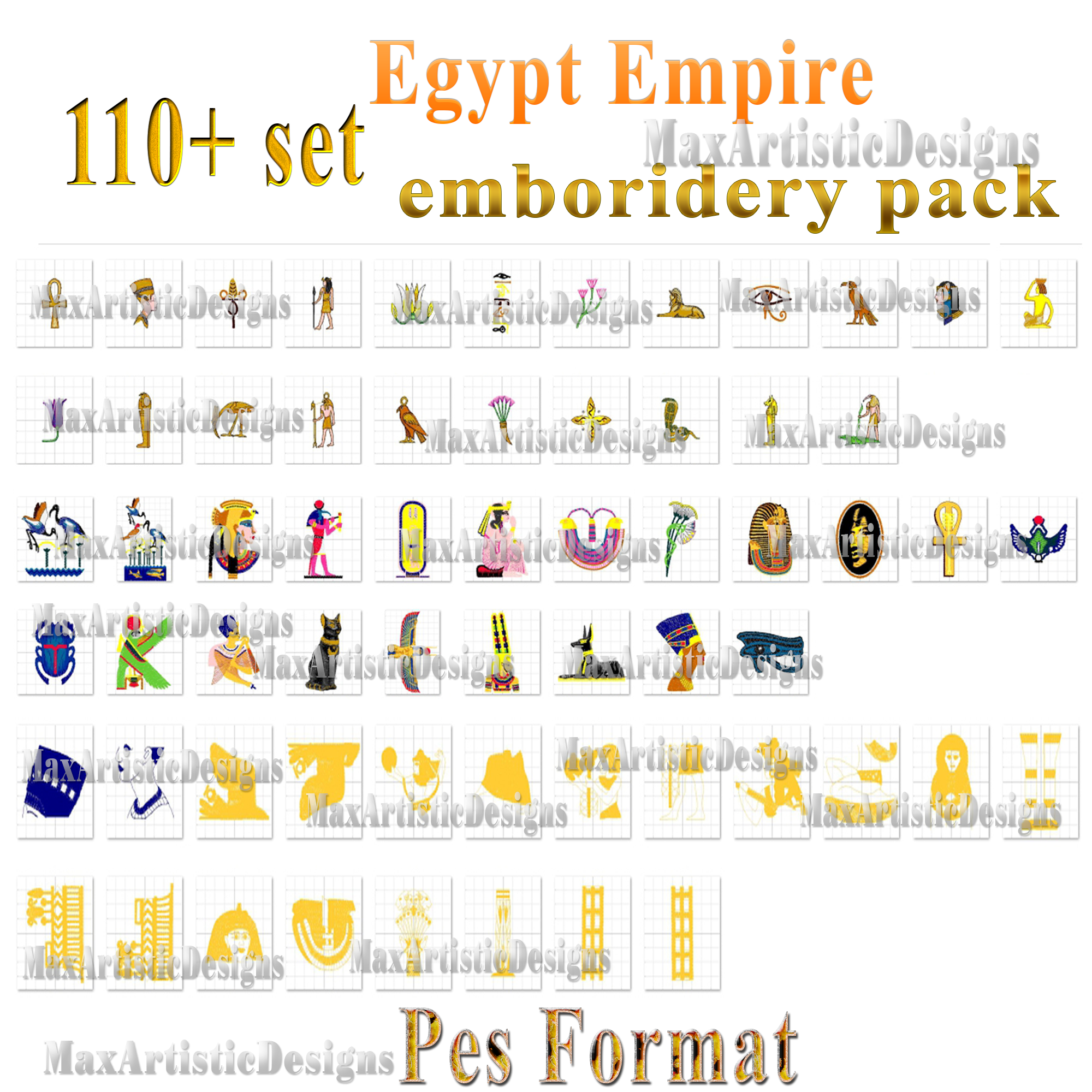 Más de 110 patrones de bordado del imperio de Egipto Diseños de bordados a máquina