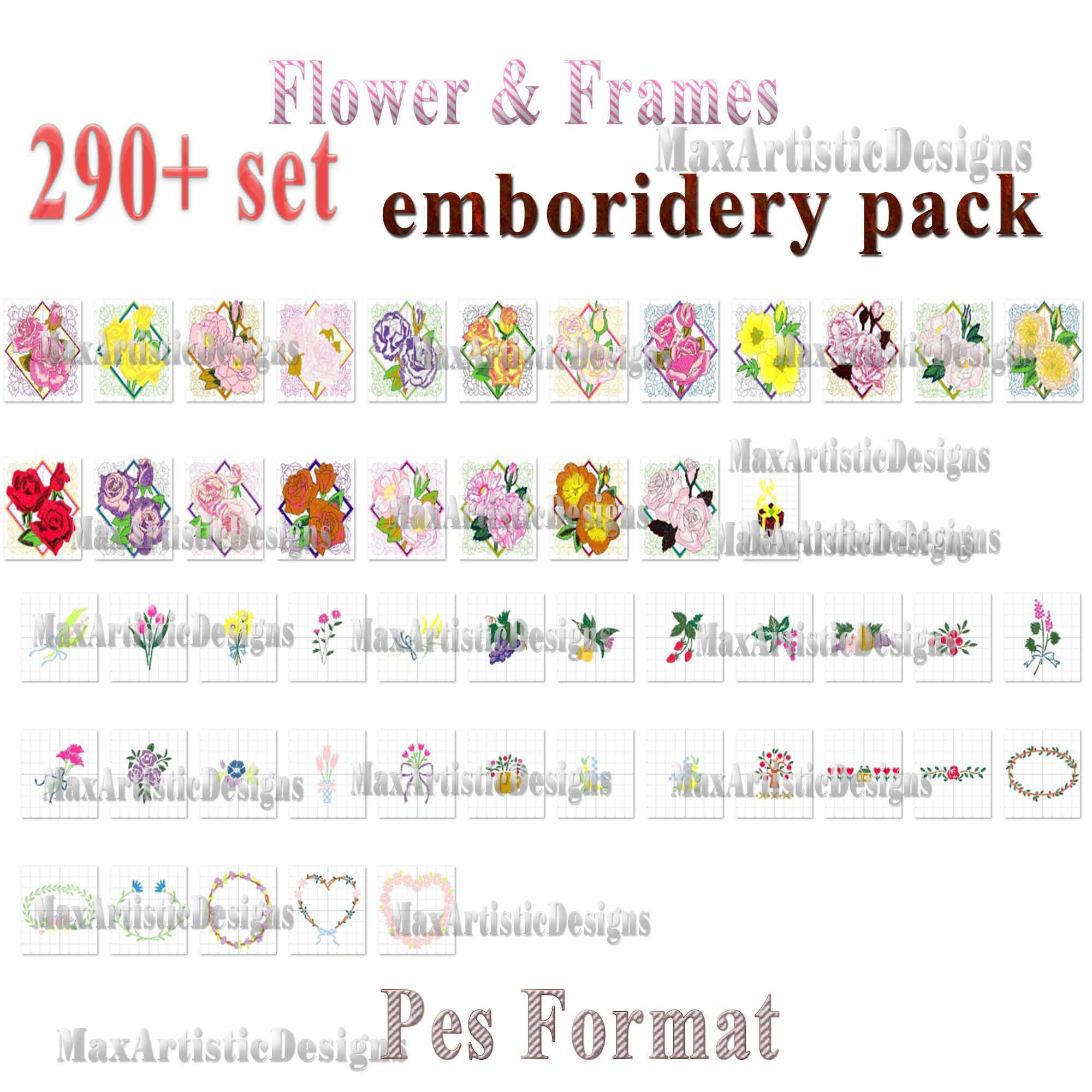 Plus de 290 motifs de broderie de fleurs et de cadres Motifs de broderie à la machine