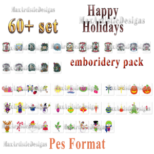 Más de 60 patrones de bordado Happy Holidays Diseños de bordados a máquina