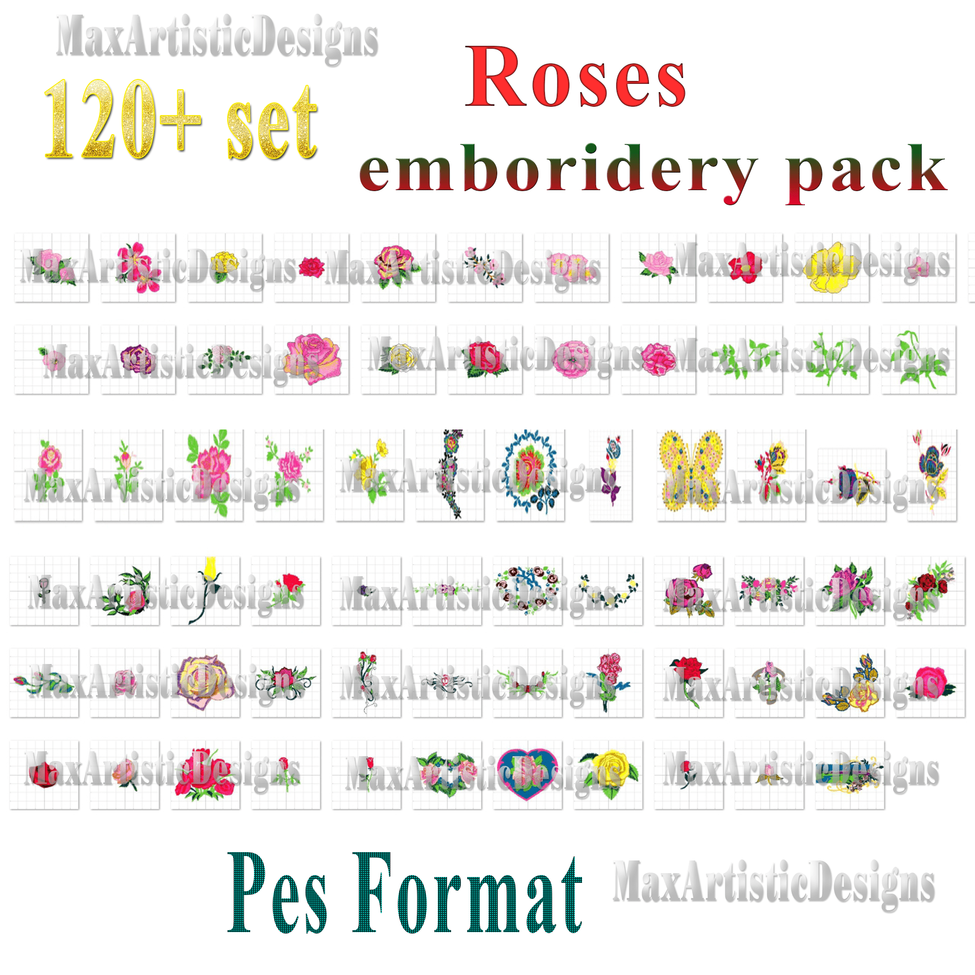 Plus de 120 motifs de broderie Roses Motifs de broderie machine