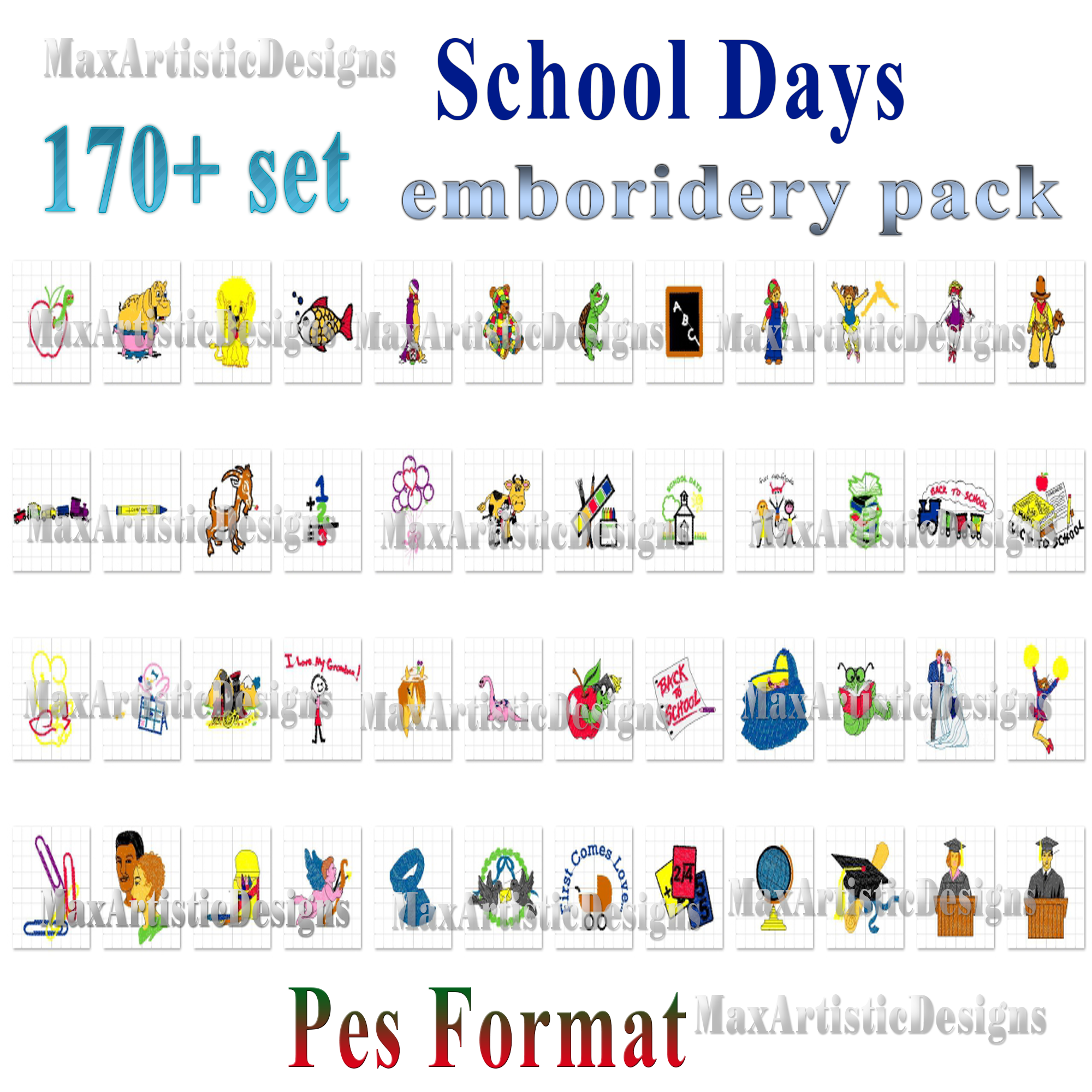 Más de 170 diseños de bordados relacionados con School Days Diseños de bordados a máquina