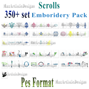 Über 350 Schriftrollen-Stickdesigns Maschinenstickdesigns – pes-Format
