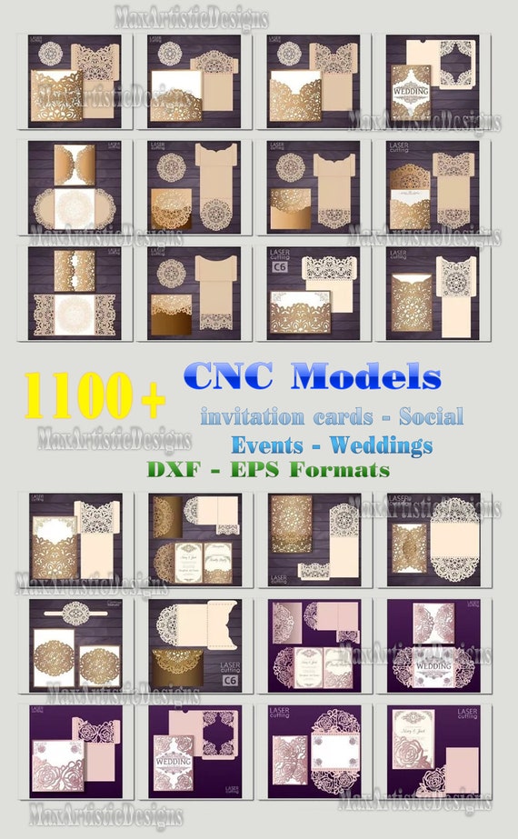1100 + cnc vectors prints for social events invitations wedding xv years cnc dxf eps files for plasma router, cnc printer
