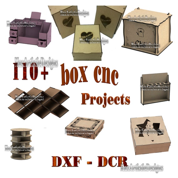Plus de 110 boîtes de boîtes pack de vecteurs cnc en format de fichier dxf cdr eps projet pour le plan en bois pour les routeurs cnc découpés au laser