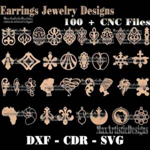 Más de 100 diseños de vectores de aretes para joyería: corte láser cnc en formatos de archivo svg png eps dxf