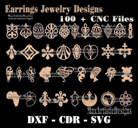 100 + Earring Vector Designs for jewelry – cnc laser cut in svg png eps dxf file formats