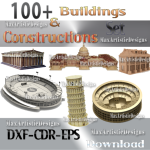 Más de 100 edificios cortados con láser y construcciones, paquete de vectores cnc en formatos dxf cdr, archivos cnc 3d para pantógrafo, enrutador cnc