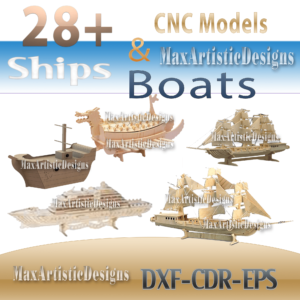 Über 30 Schiffe und Boote lasergeschnittene DXF-CDR-Vektoren packen CNC-3D-Dateien für Stromabnehmer-CNC-Router