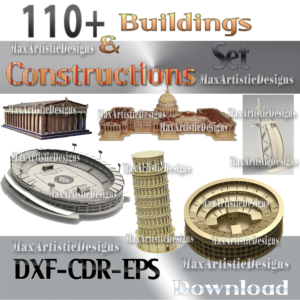 99 bâtiments, pack de vecteurs cnc d'infrastructure aux formats dxf cdr pour le téléchargement de routeur cnc