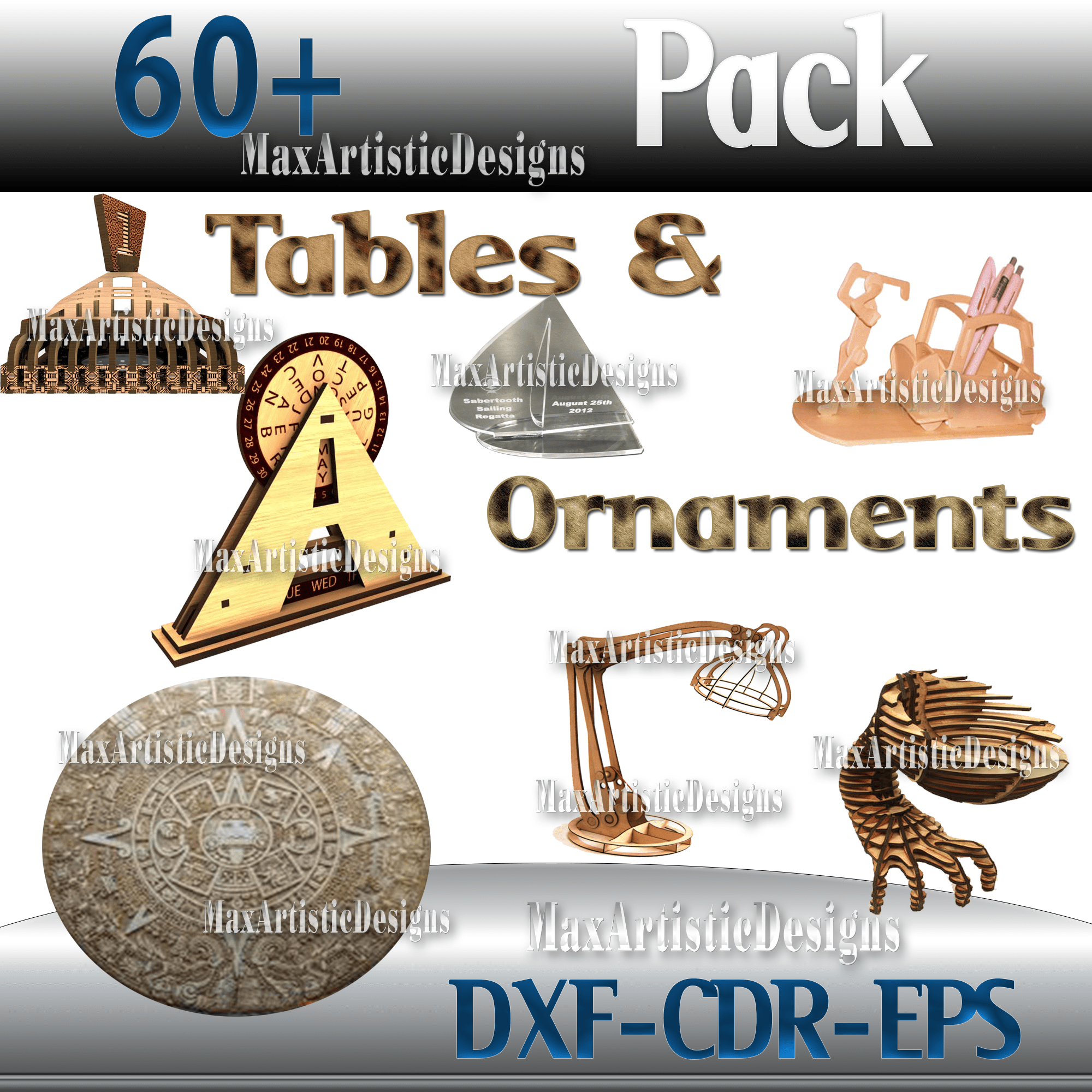 Más de 60 mesas cortadas con láser/adornos de mesa paquete de vectores cnc en archivos dxf cdr cnc 3d enrutador cnc de pantógrafo