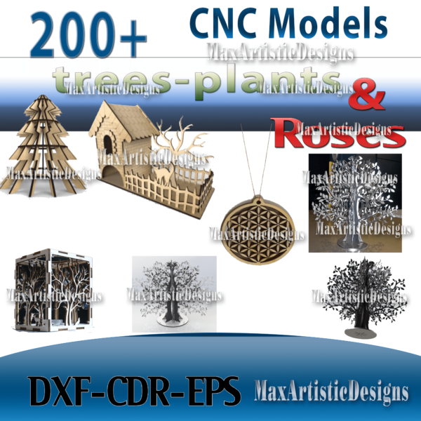 200+ laser cut trees, plants, Roses cnc vectors in dxf cdr formats for cnc pantograph, cnc router