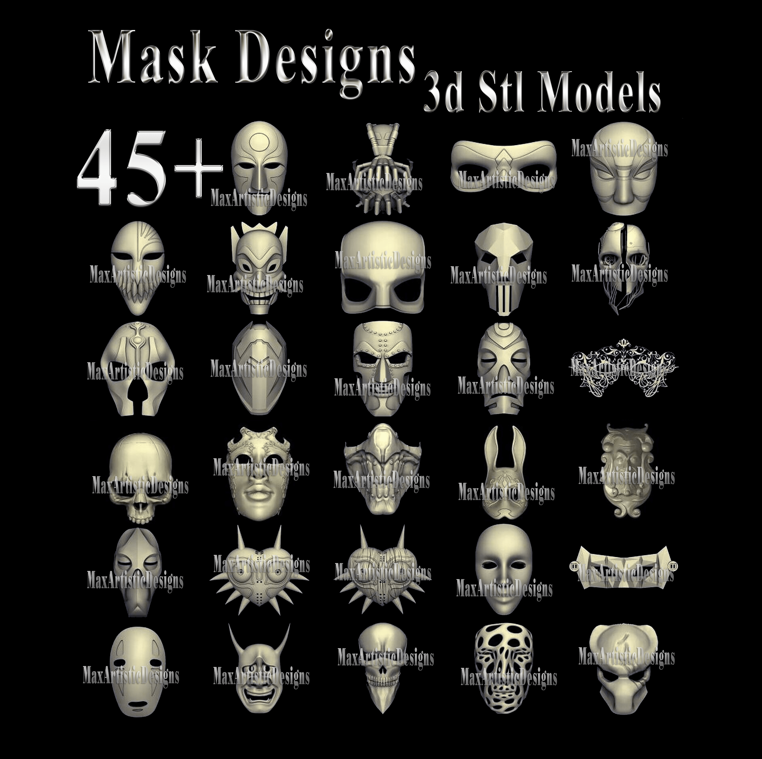 46 3d stl “mask models” stl relief for artcam, aspire, cnc routers download