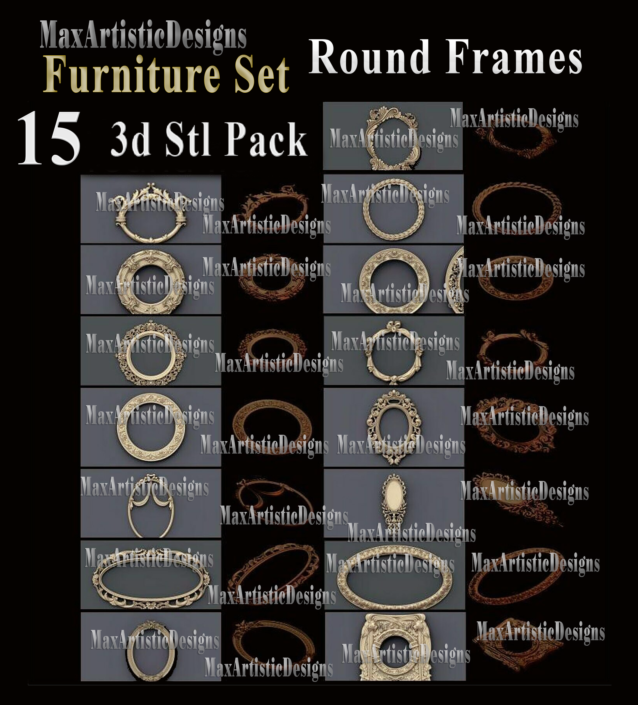 15 cadres ronds stl modèles 3d pour relief stl pour cnc format stl cadre relief 3d