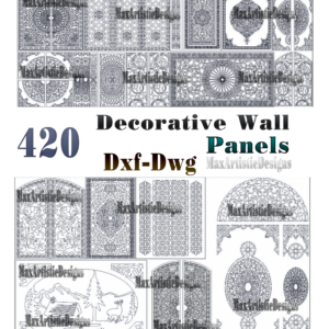 420 dessins vectoriels de panneaux cnc décoratifs fichiers Dxf Dwg cdr pour découpe laser, routeur plasma ou routeur cnc, jet d'eau